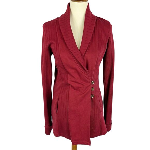 Lucky Brand Softest Knitwear Maroon Wrap Cardigan Jacket Lucky Lotus Line Medium - Picture 1 of 10